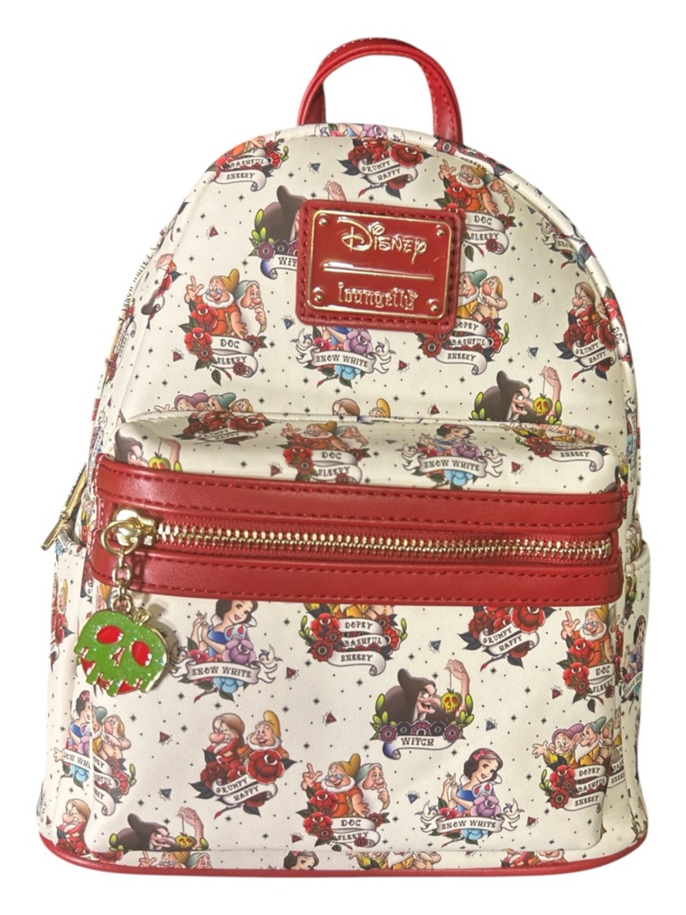 Loungefly Disney Cream & Red Snow White Mini Backpack with Poison Apple Charm